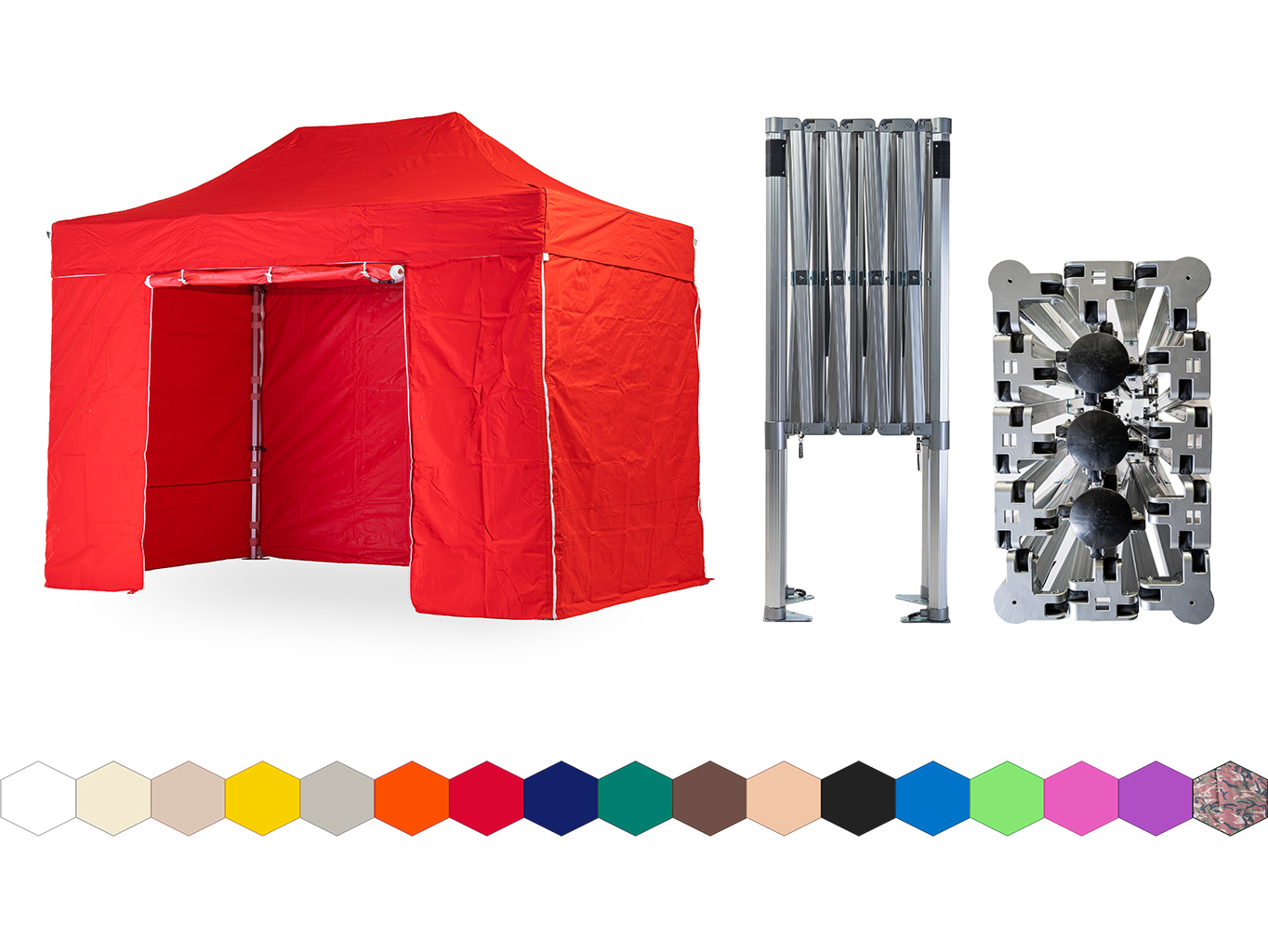 Nůžkový párty stan 2x4 m TENTino BIG HEXAGON Barva opláštění: 7A - ČERVENÁ
