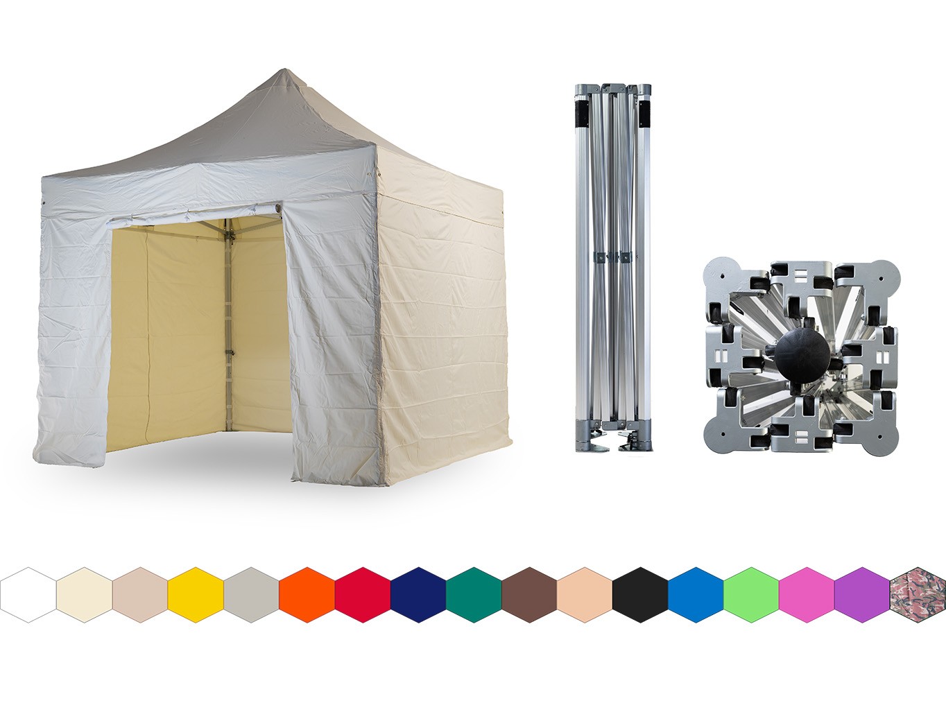 Nůžkový párty stan 4x4 m TENTino BIG HEXAGON Barva opláštění: 2A - KRÉMOVÁ