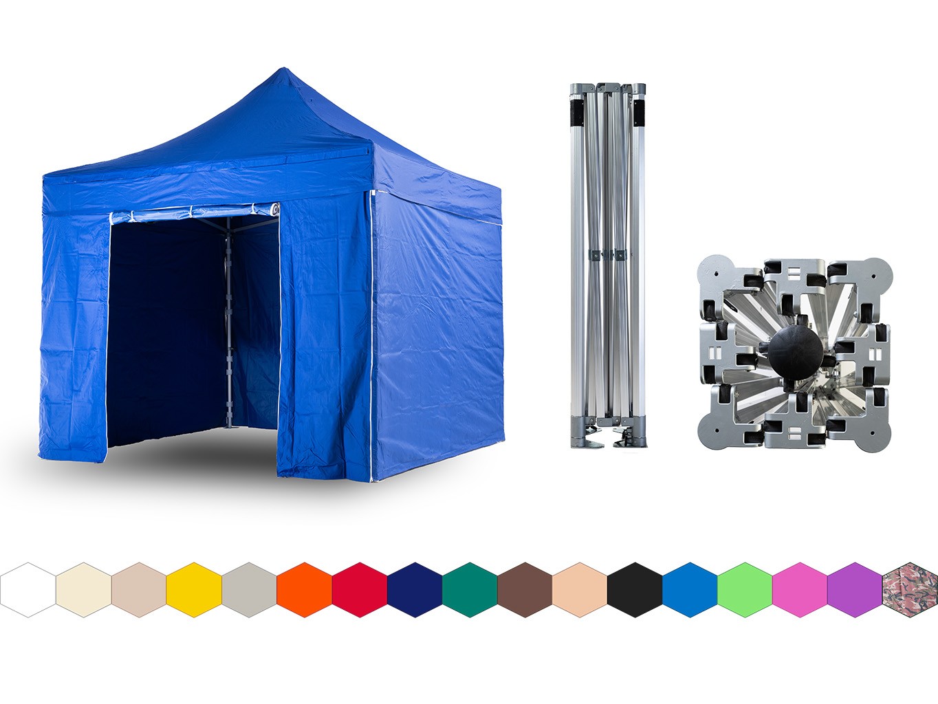 Nůžkový párty stan 4x4 m TENTino BIG HEXAGON Barva opláštění: 8A - MODRÁ