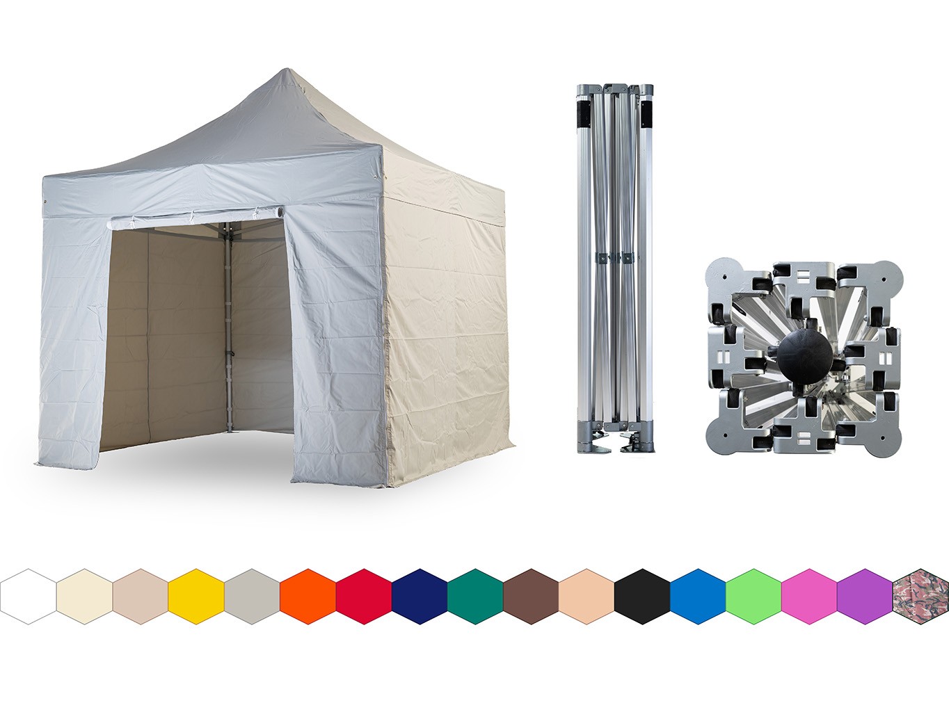 Nůžkový párty stan 4x4 m TENTino BIG HEXAGON Barva opláštění: 5A - ŠEDÁ