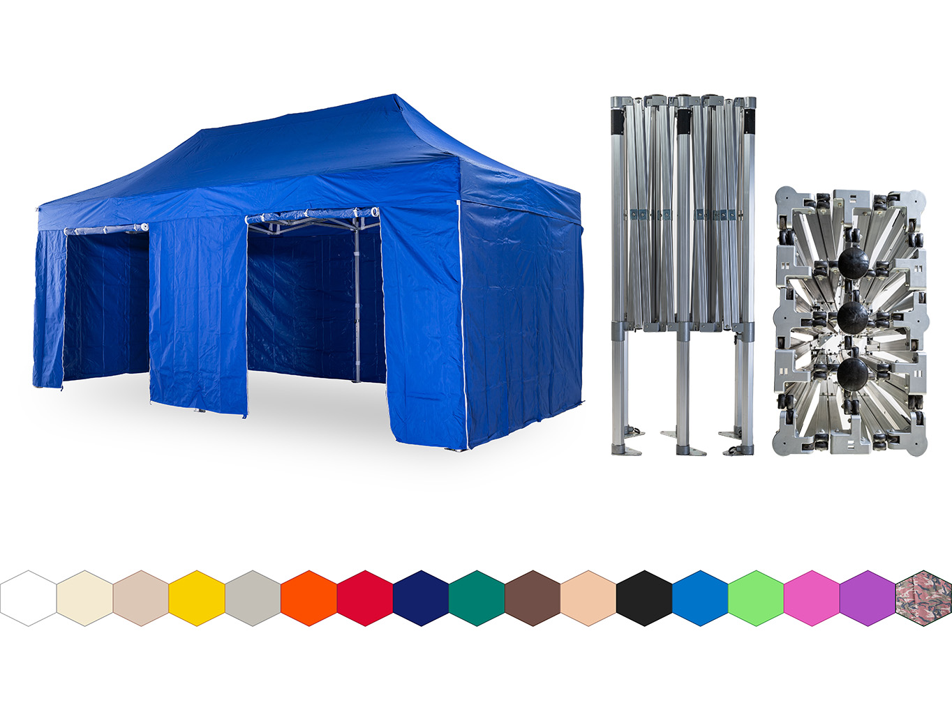 Nůžkový párty stan 4x6 m /6 noh TENTino BIG HEXAGON Barva opláštění: 8A - MODRÁ