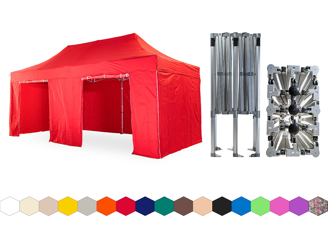 Nůžkový párty stan 4x6 m /6 noh TENTino BIG HEXAGON Barva opláštění: 7A - ČERVENÁ