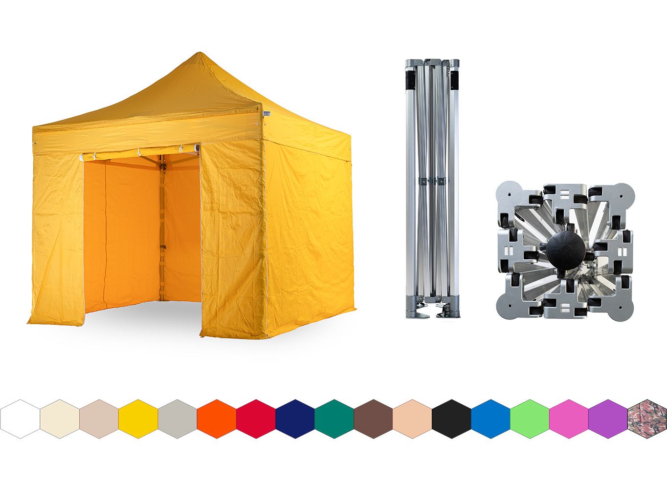Nůžkový párty stan 4x4 m TENTino BIG HEXAGON EXTREME Barva opláštění: 4A - ŽLUTÁ