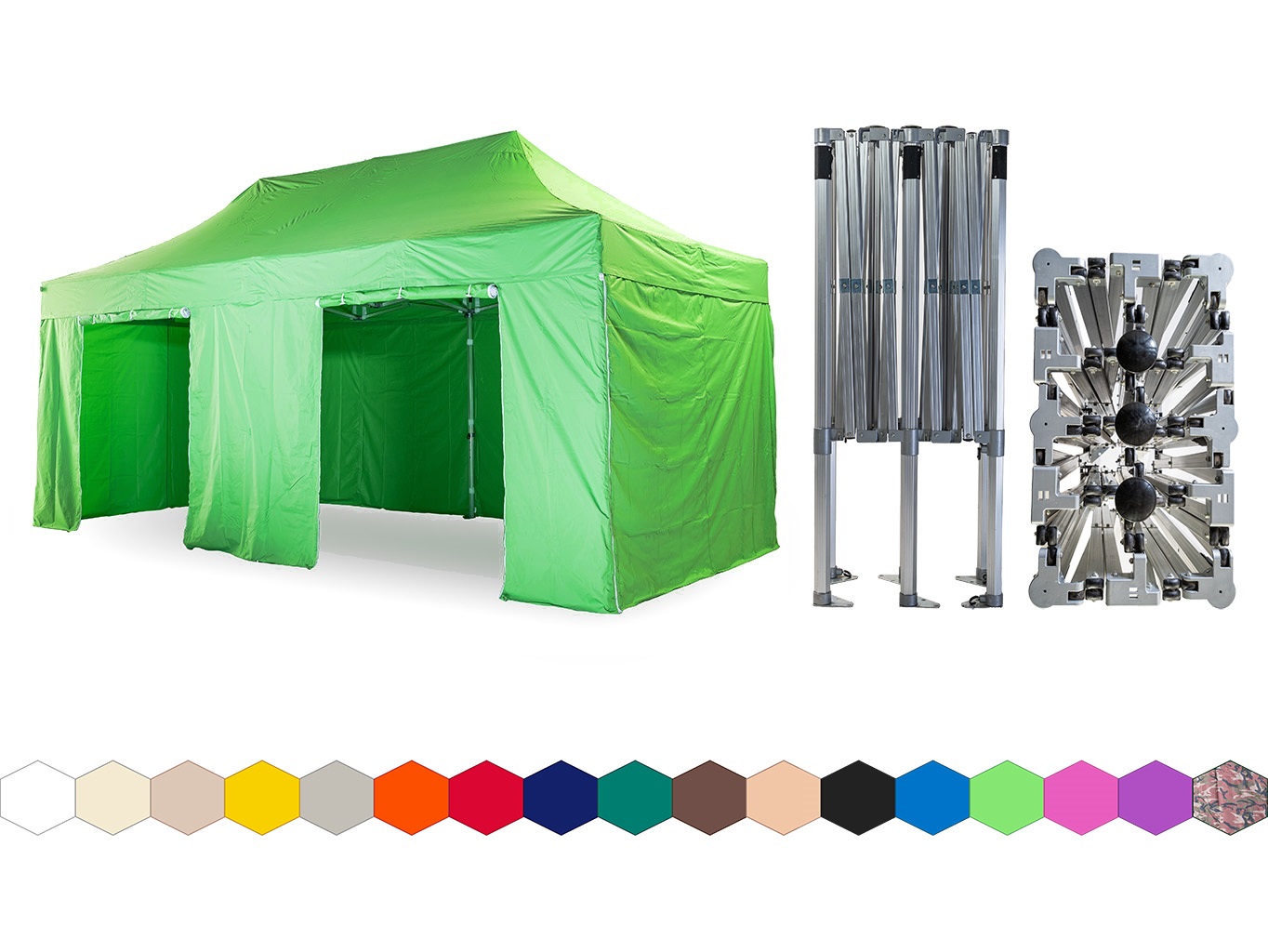 Nůžkový párty stan 4x6 m /6 noh TENTino BIG HEXAGON EXTREME Barva opláštění: 13A - SVĚTLE ZELENÁ