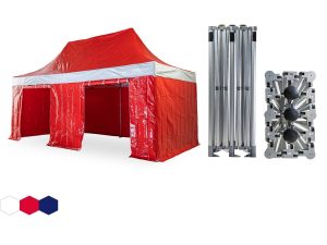 Nůžkový párty stan 3x6 m TENTino BH EXTREME PVC EXTRA HIGH ROOF Barva opláštění: 7A - ČERVENÁ / RED (VOLÁNY BLÉ)