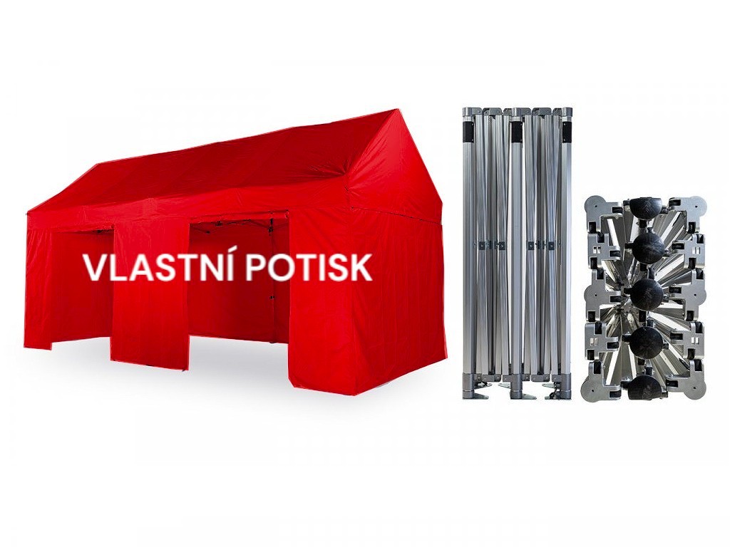 TENTino SET-Nůžkový párty stan 4x8 m GABLED s jednostranným potiskem Typ konstrukce: GABLED