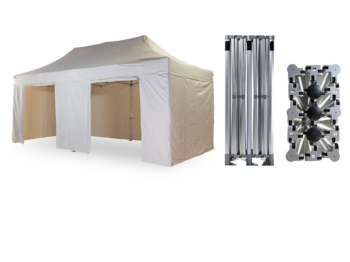 Nůžkový párty stan 4x8 m TENTino BIG HEXAGON EXTREME EXTRA HIGH ROOF Barva opláštění: 2A - KRÉMOVÁ