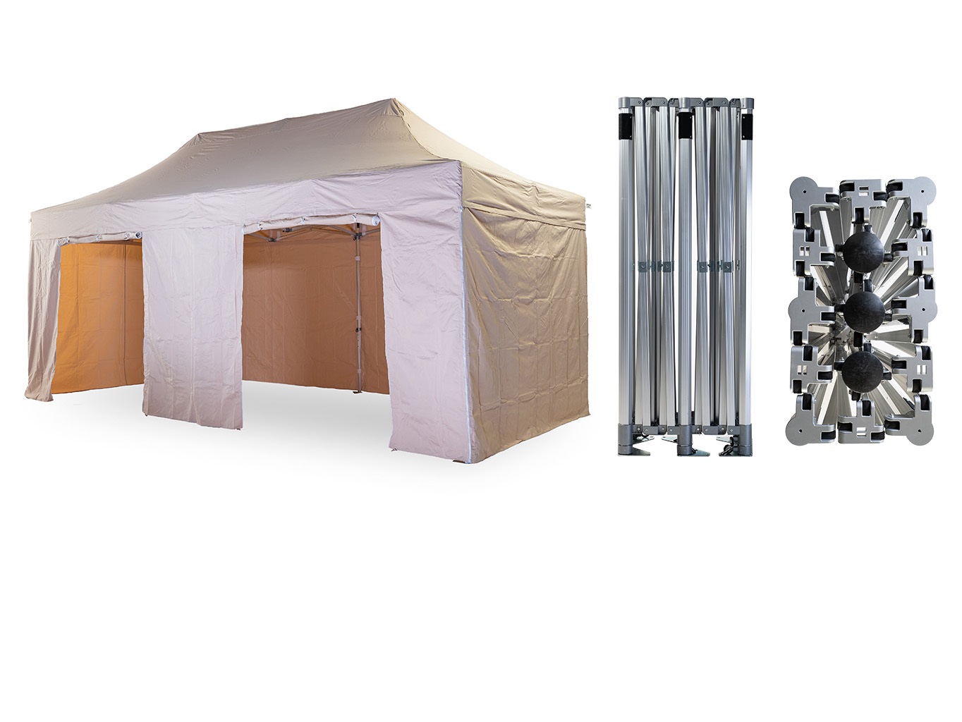 Nůžkový párty stan 4x8 m TENTino BIG HEXAGON EXTREME EXTRA HIGH ROOF Barva opláštění: 3A - BÉŽOVÁ