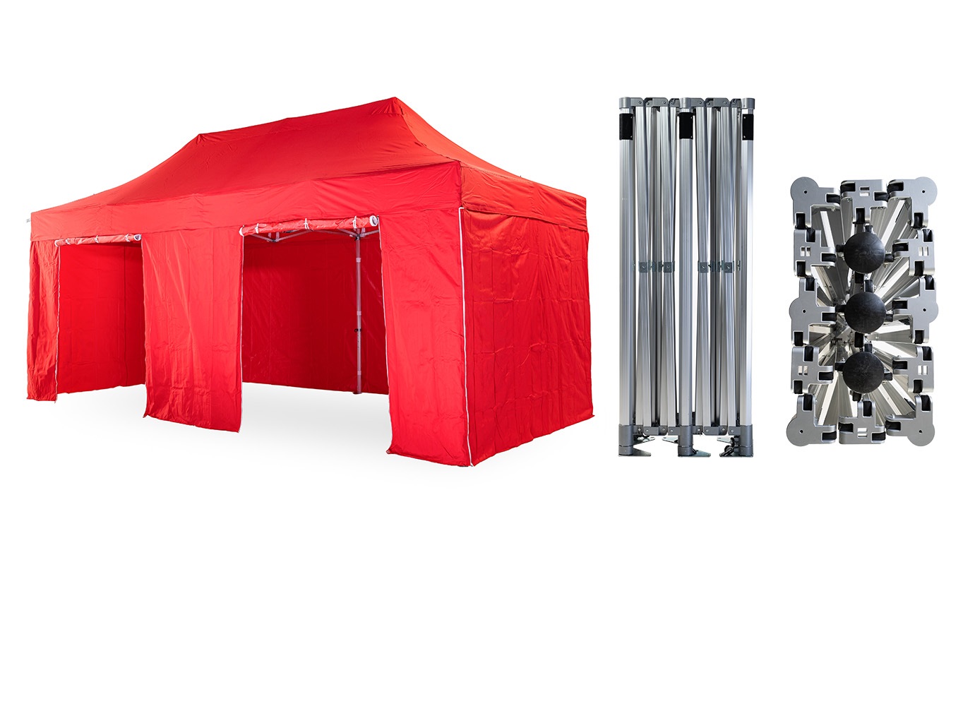 Nůžkový párty stan 4x8 m TENTino BIG HEXAGON EXTREME EXTRA HIGH ROOF Barva opláštění: 7A - ČERVENÁ