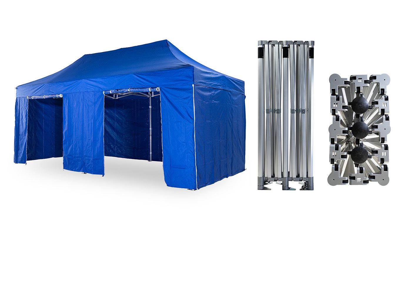 Nůžkový párty stan 4x8 m TENTino BIG HEXAGON EXTREME EXTRA HIGH ROOF Barva opláštění: 8A - MODRÁ