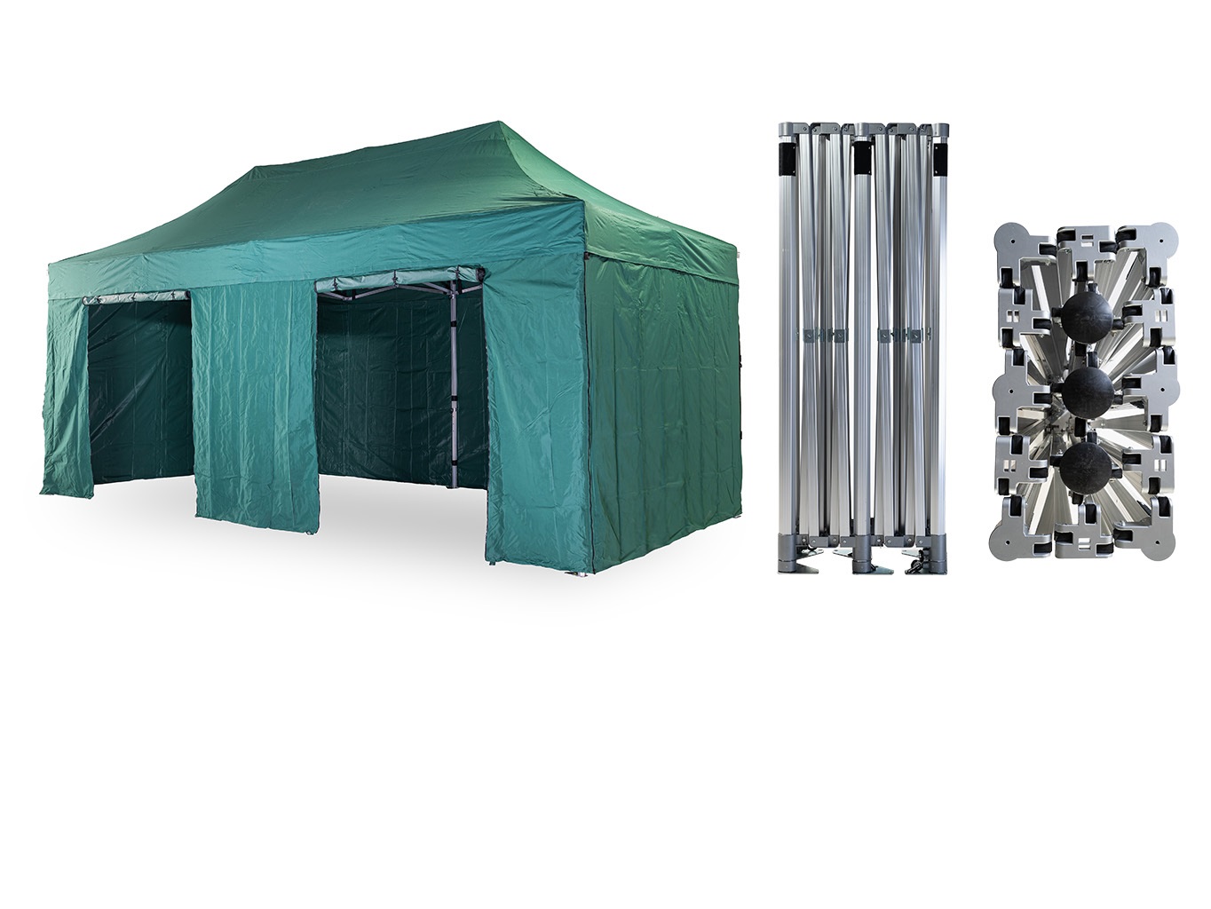 Nůžkový párty stan 4x8 m TENTino BIG HEXAGON EXTREME EXTRA HIGH ROOF Barva opláštění: 9A - ZELENÁ
