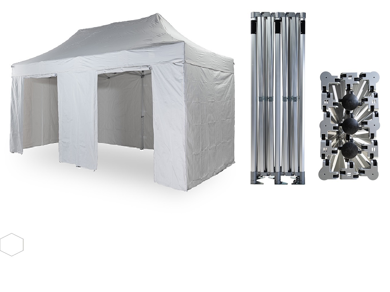 Nůžkový párty stan 3x6 m /6 noh TENTino BIG HEXAGON EXTRA PRŮCHOZÍ VÝŠKA 250-275 cm Barva opláštění: 1A - BÍLÁ