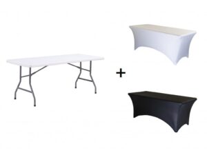 TENTino AKCE! Skládací stůl 183x76 cm WHITE CELÝ + ubrus BASIC ZDARMA Barva ubrusu: ČERNÁ / BLACK