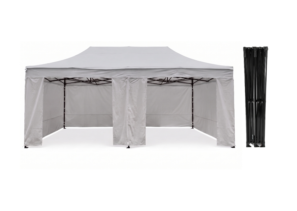 TENTino Nůžkový párty stan 4x8 m STEEL HEXAGON Barva opláštění (Zvolte variantu): 5A - ŠEDÁ